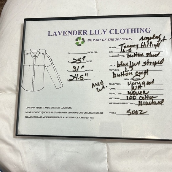 Tommy Hilfiger Button Front Shirt Men's Size 16.5 Blue & White Striped Cotton‎ - Picture 5 of 12